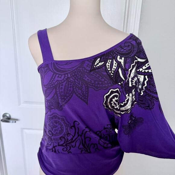 Y2K One-Shoulder Metallic Top | Purple & Silver | Size M - Picture 3 of 4